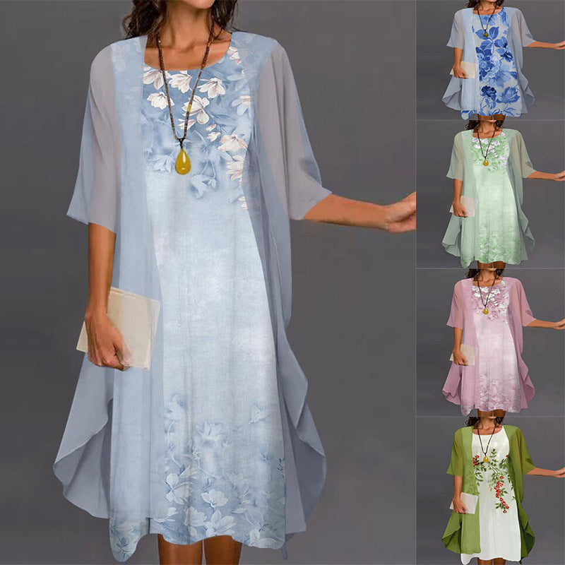 🌸Rochie din două piese pentru femei, cu imprimeu floral