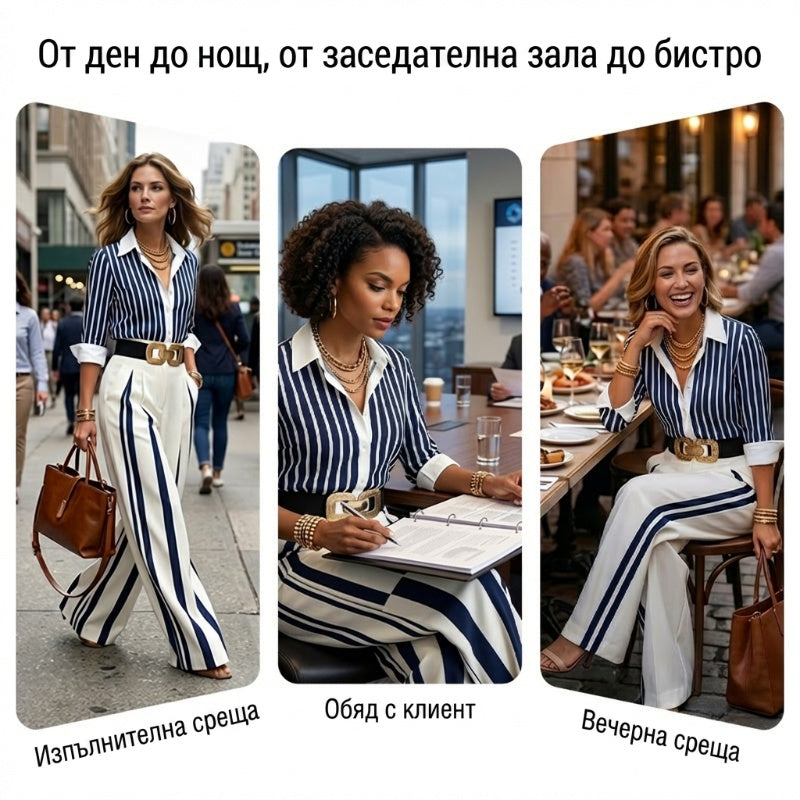 📢 50% ОТСТЪПКА! ⏰ Комплект райетана блуза + широки панталони – Лятна класика на половин цена! 👚👖