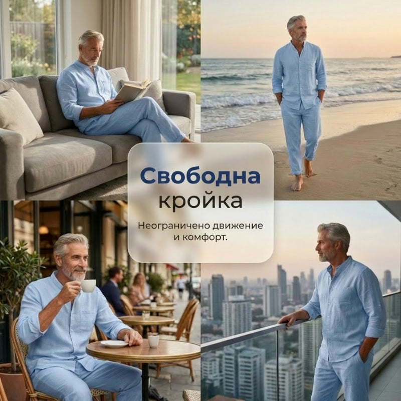 ❄️ Ленен комплект риза + панталони – Дишаща лекота и стил за мъже! 👔✨