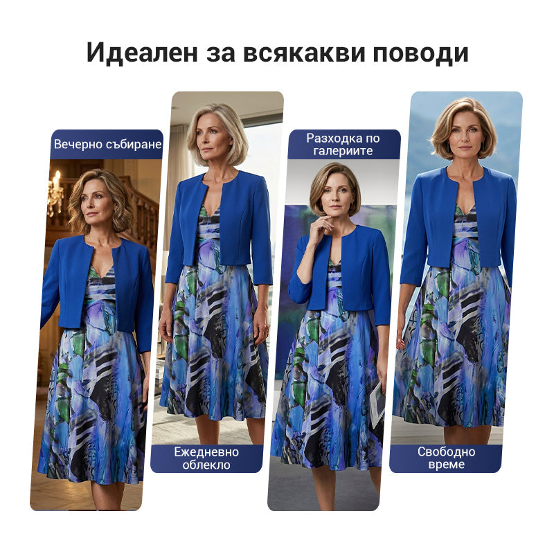 🔥 50% ОТСТЪПКА! 💎 Комплект къс кардиган + рокля без ръкави – Елегантност на половин цена! 😍