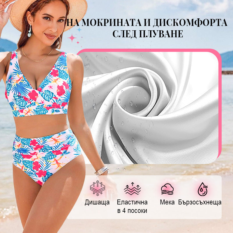 🏖️Дамски моден многоцветен печатан бански от 3 части