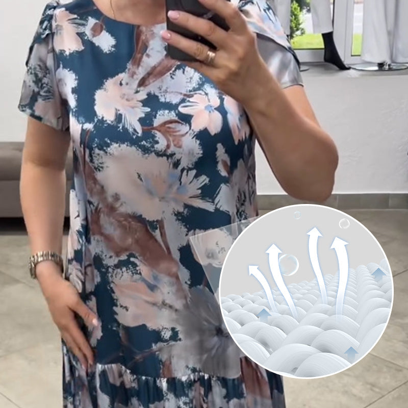 🌸 Флорална рокля със свободна кройка и къси ръкави – романтика във всяка крачка ✨