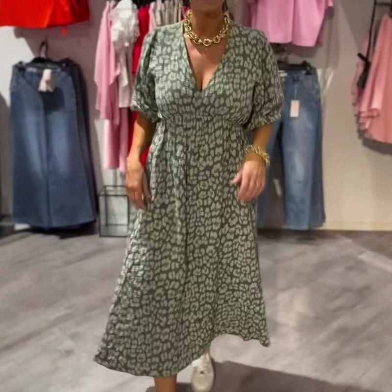 🔥[S-4XL]🎀👗 Дамска рокля с V-образно деколте