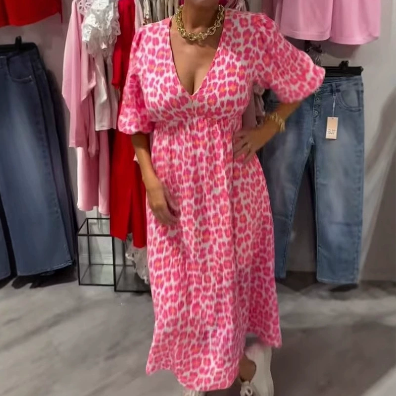 🔥[S-4XL]🎀👗 Дамска рокля с V-образно деколте