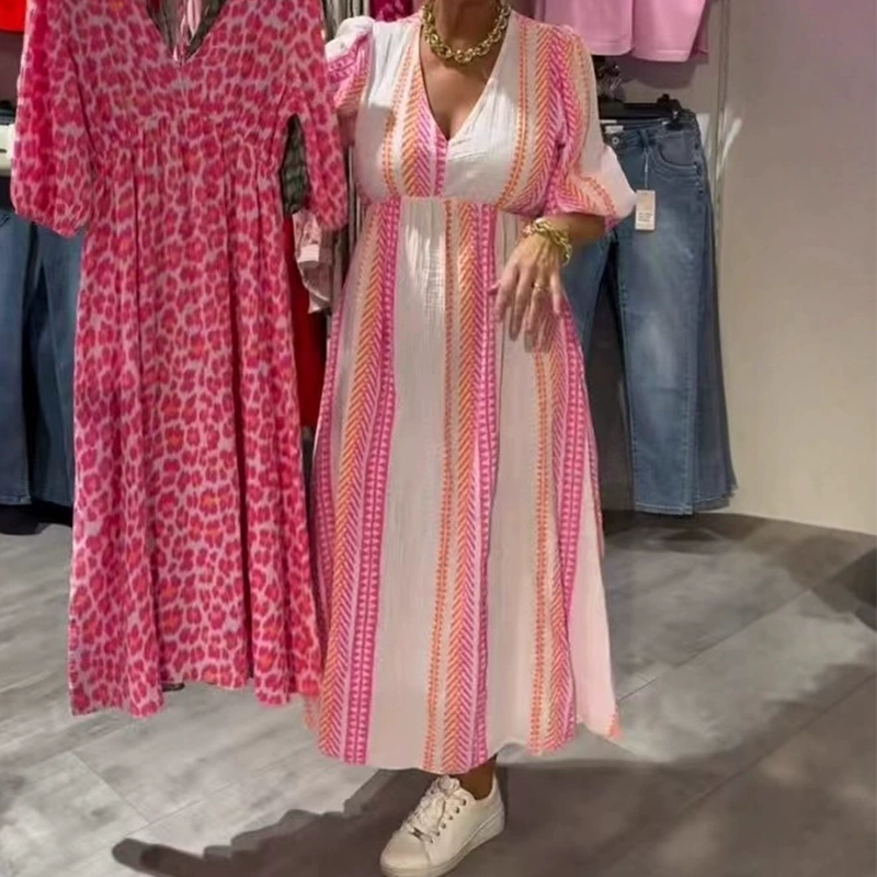 🔥[S-4XL]🎀👗 Дамска рокля с V-образно деколте