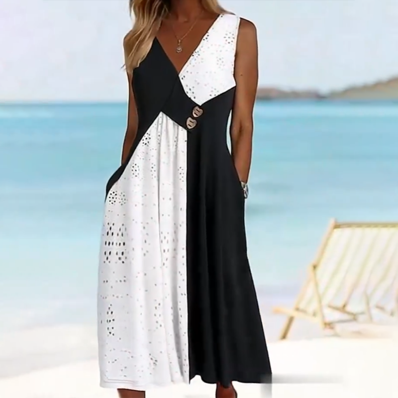 【✨Безплатно колие на стойност 30€ 】👗 Елегантна дамска рокля със сладко деколте и модерен пачуърк