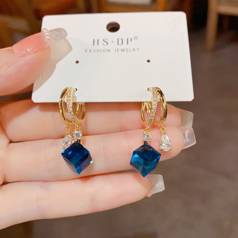 🔮Сини изкуствени кристални обици✨