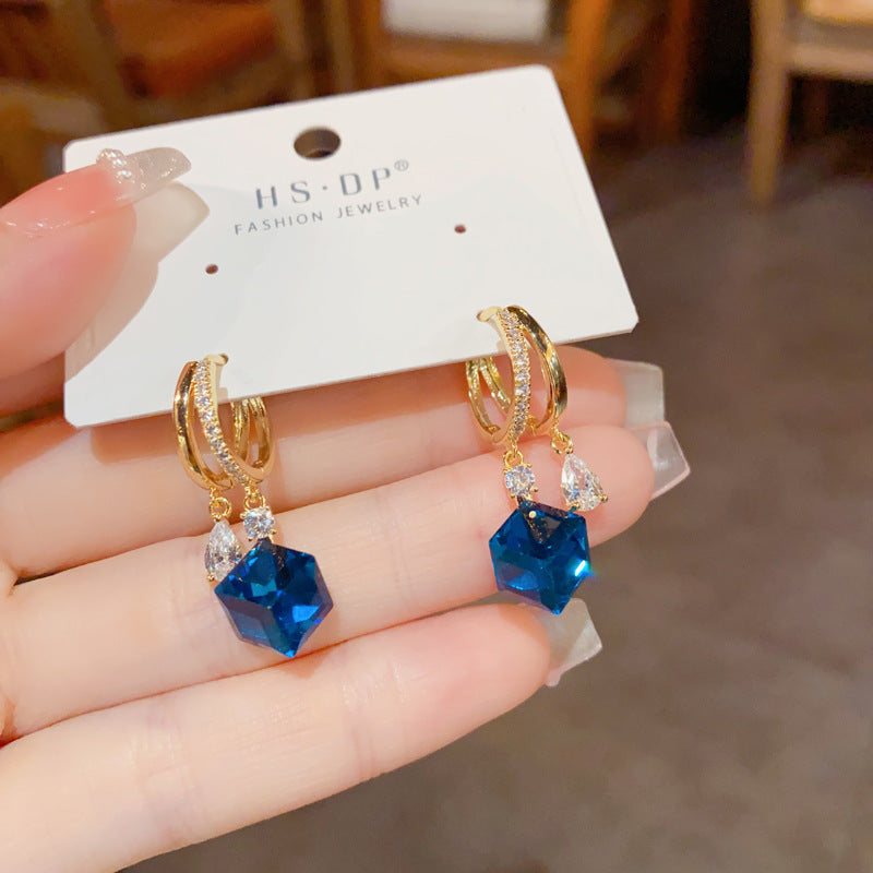🔮Сини изкуствени кристални обици✨