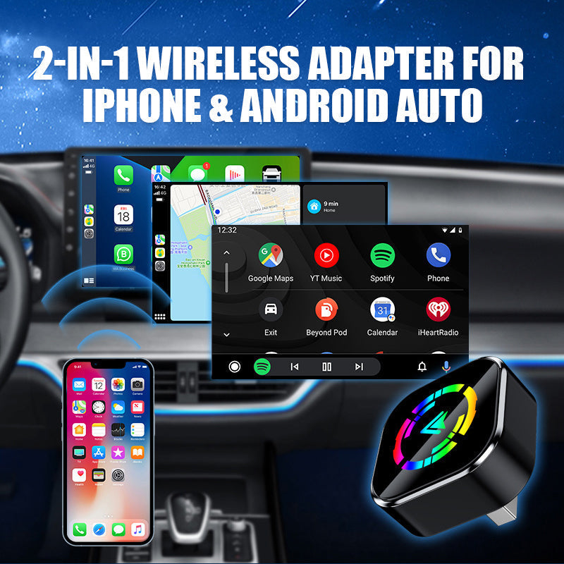 2-в-1 безжичен адаптер за iPhone и Android Auto