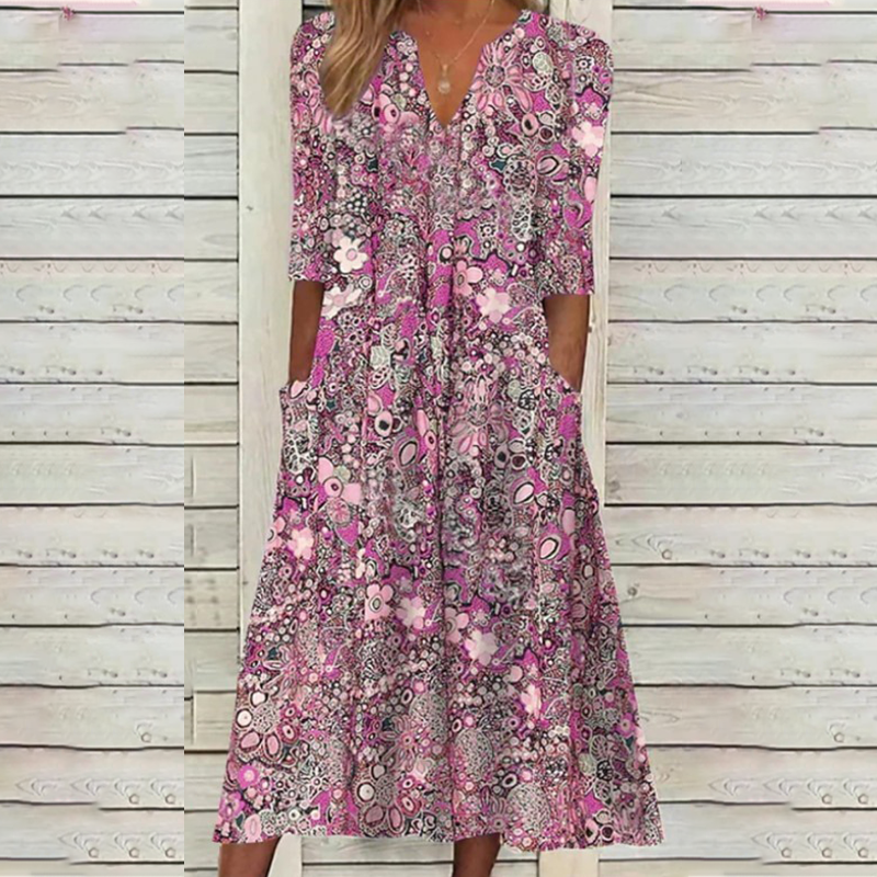 🍃【S-3XL】Floral V-Neck Dress – Loose, Casual, and Oh-So-Comfortable!