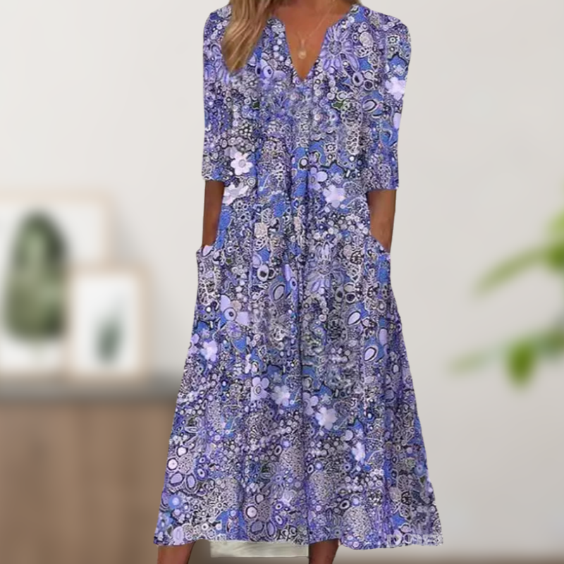 🍃【S-3XL】Floral V-Neck Dress – Loose, Casual, and Oh-So-Comfortable!