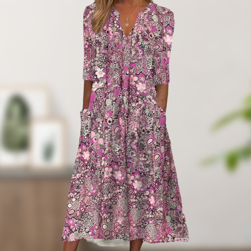 🍃【S-3XL】Floral V-Neck Dress – Loose, Casual, and Oh-So-Comfortable!